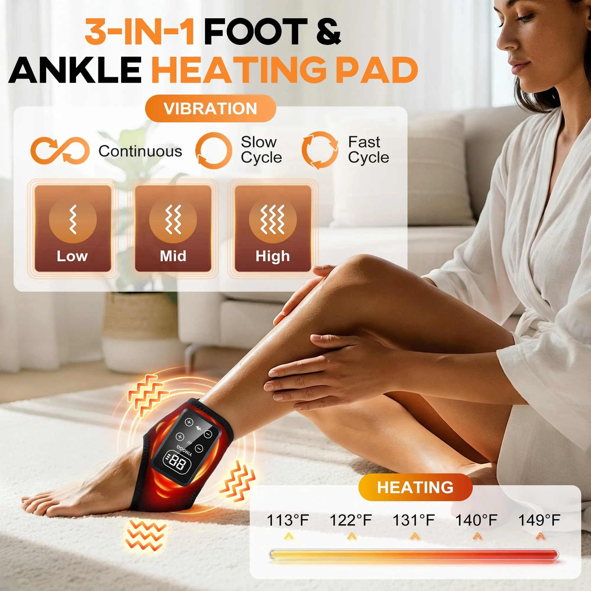Foot Massager 5-Temperature Settings 3 Vibration Modes USB Charging Triple Method Massager Pain Relief Cordless Design
