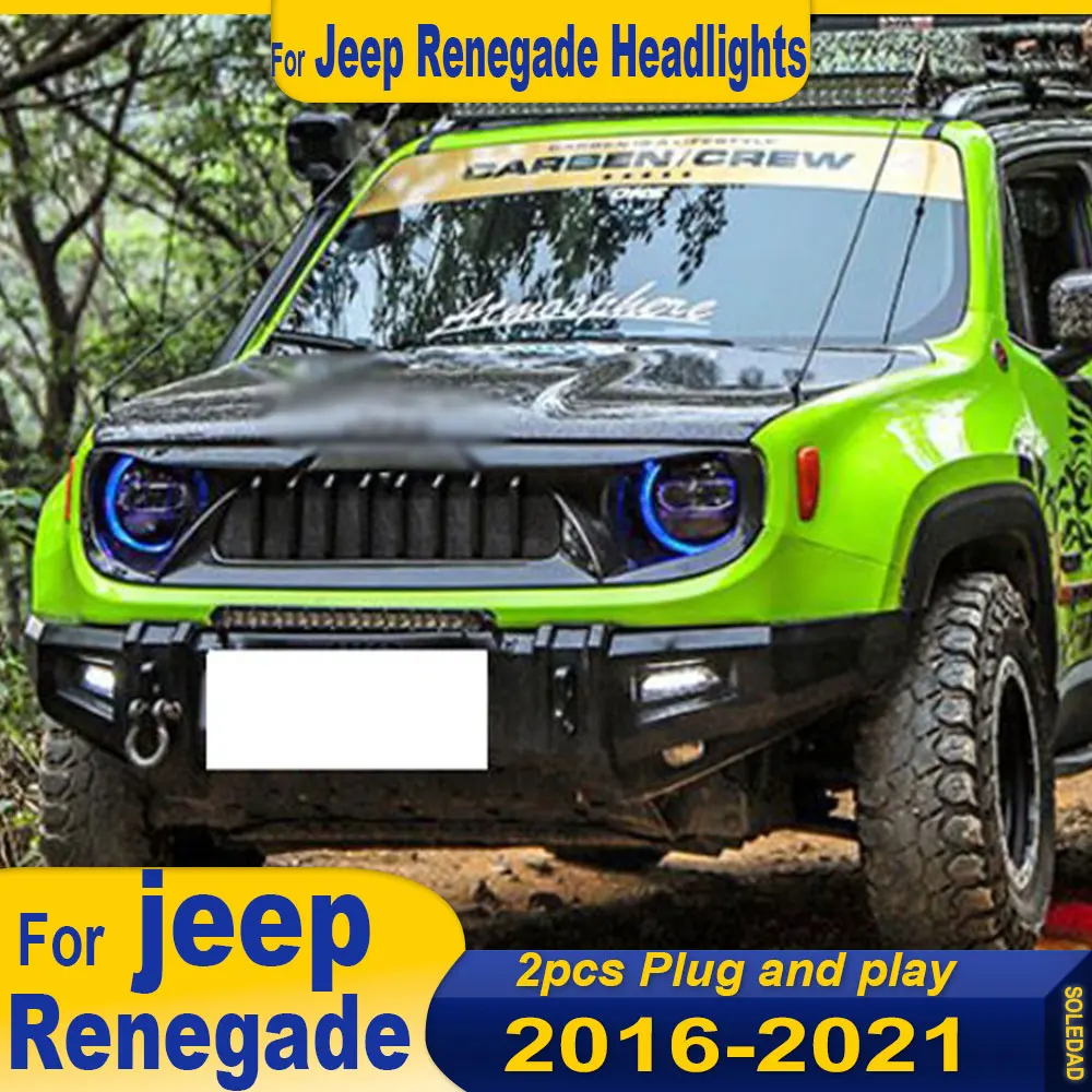 

Пара фар для Jeep Renegade 2016-2021, автоаксессуары, обновление DRL, янтарный указатель поворота, светодиодные автомобильные фары Plug and Play