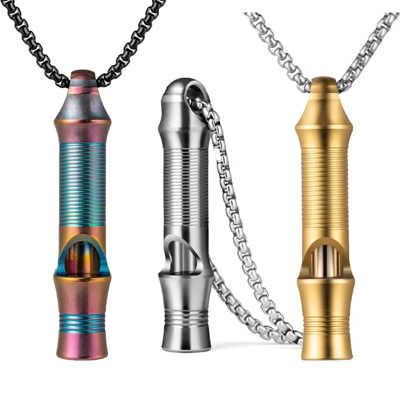 Titanium Survival Emergency Whistle with Lanyard Portable EDC Safety Outdoor Dog Training Whistle