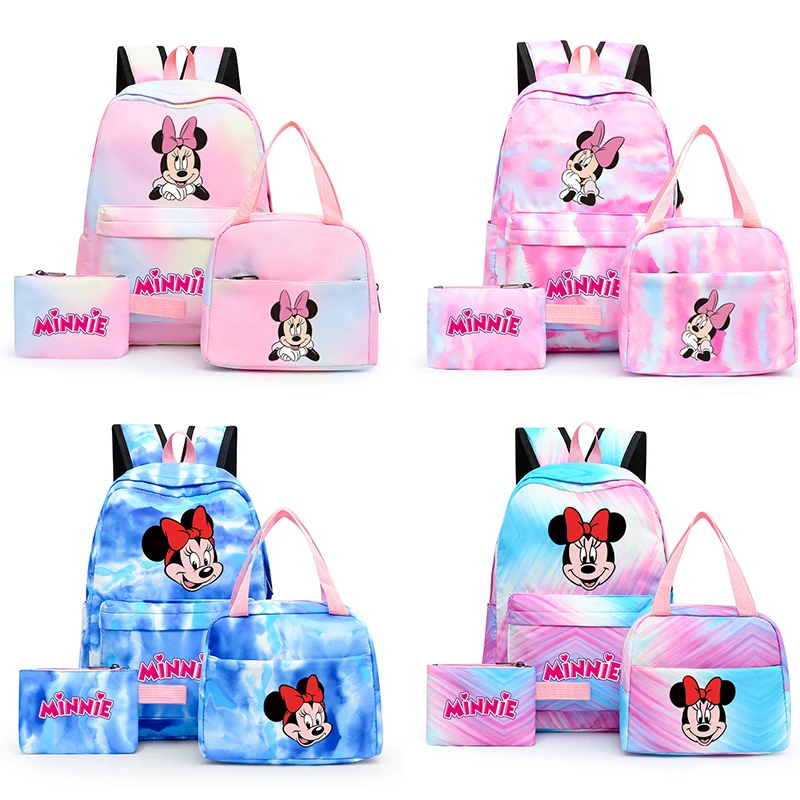 3Pcs/set Disney Minnie Mouse Backpack for Gir Boy Back To Schoolbag with Lunch Bag Student Bookbag Men Women Travel Bag Mochila