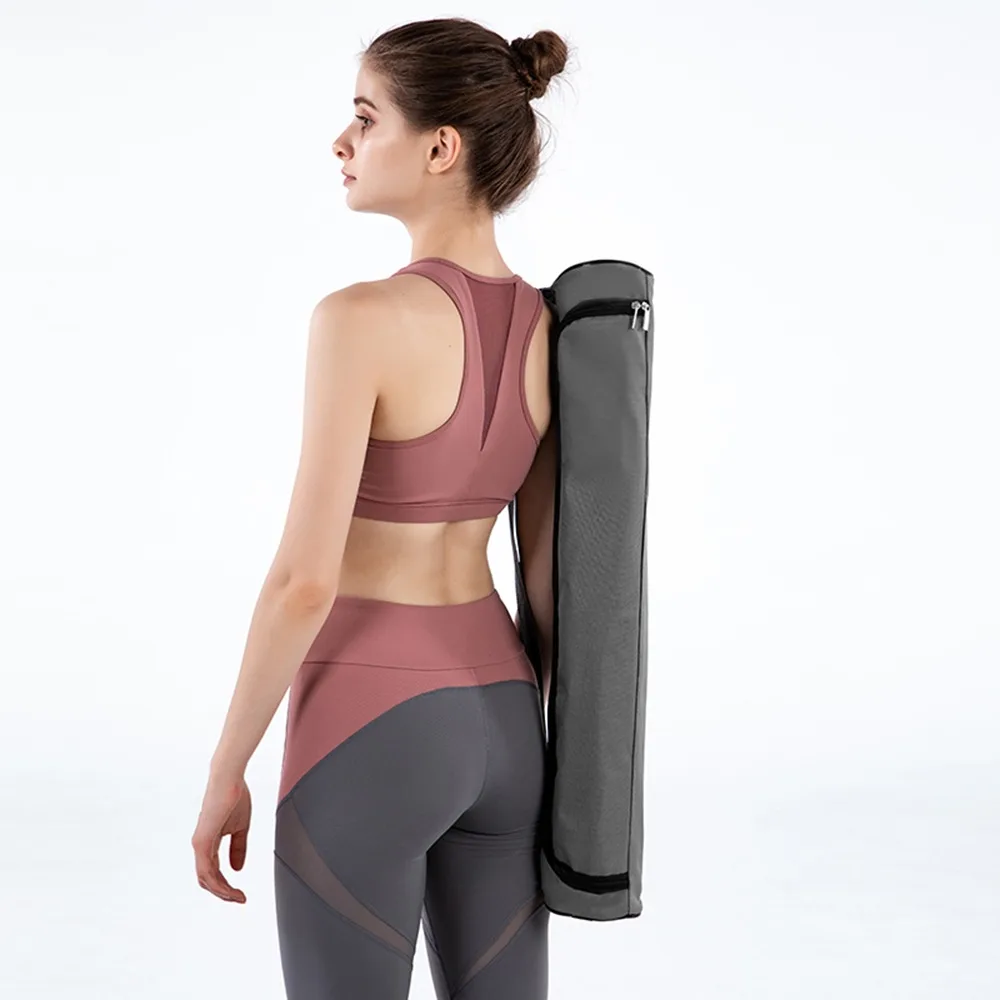 Full-Zip Closure Yoga Mat Carry Bag Oxford Cloth Fabric Cylindrical Shape Exercise Gym Bag Adjustable Shoulder Strap
