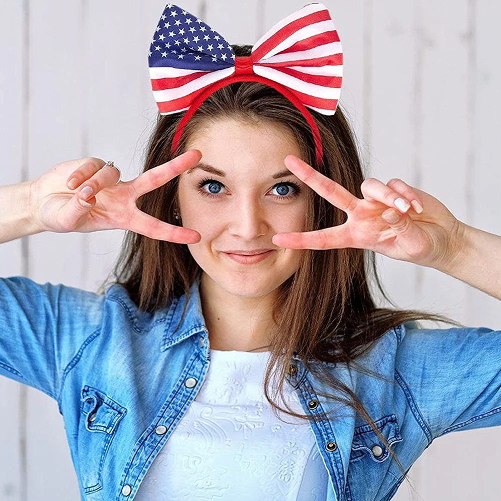 6 uds. Accesorios para el cabello, diadema con bandera americana, diademas para niños y bebés, tocado de satén para fiesta del Día de la independencia