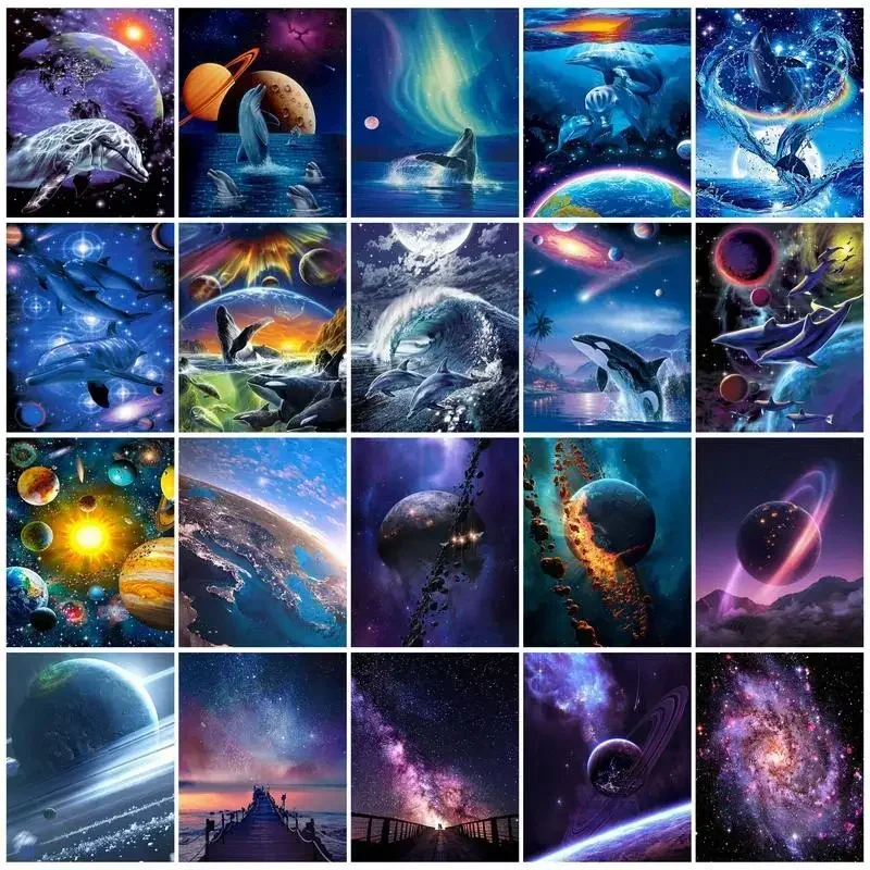 

600690 Diy Paintings By Number Starry Sky Scenery With Frame Oil Painting Space Landscape Kits