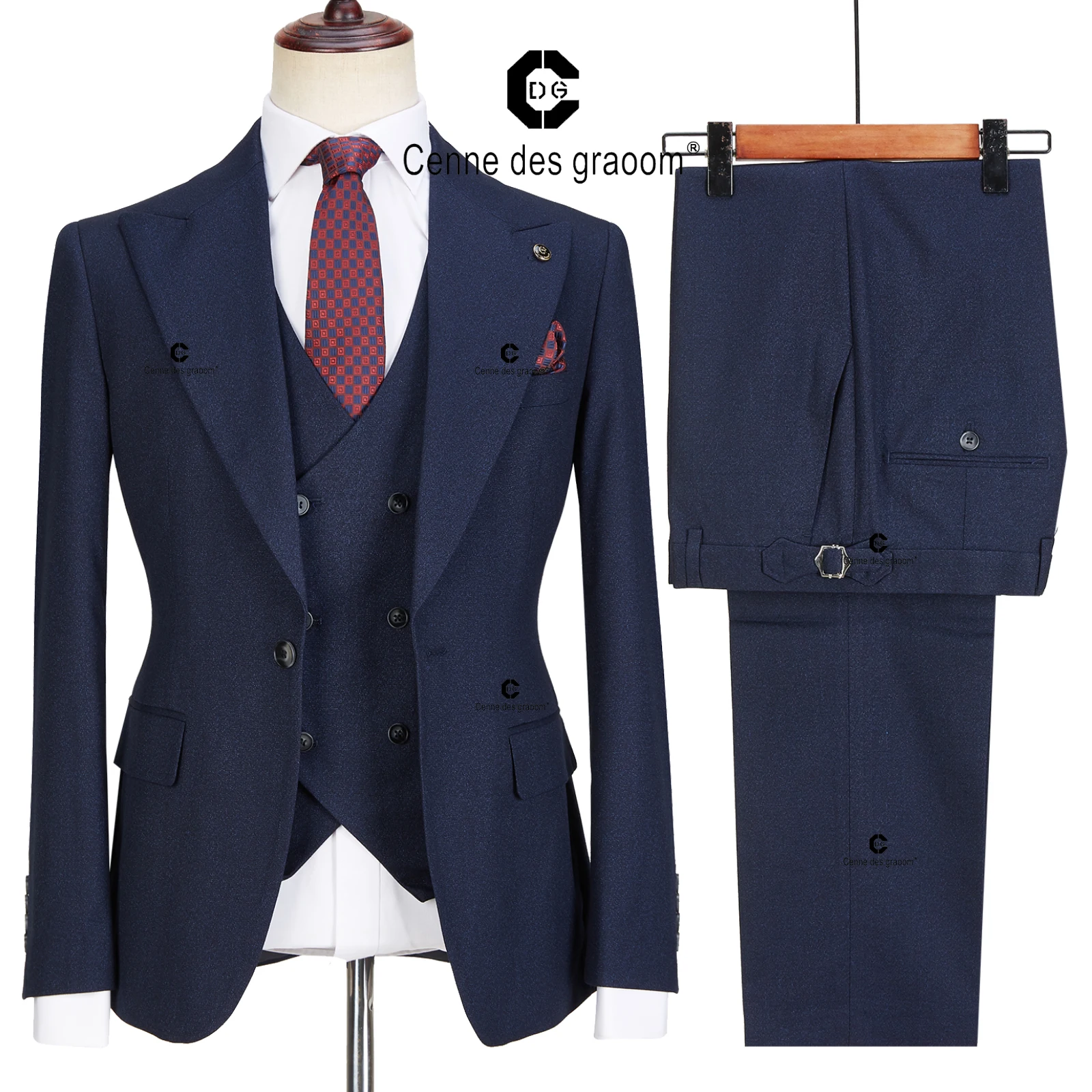 Cenne Des Graoom 2022 Navy Blue Suits For Men 3 Pieces Single Breasted New Style Tailor-Made Casual Business Wedding Tuxedo Gift