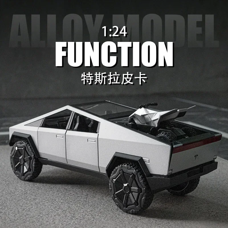 1:24 Tesla Cybertruck Pickup Alloy Car Model Diecasts Metal Toy Off-road Vehicles Truck Model Sound and Light Kids Gifts C107