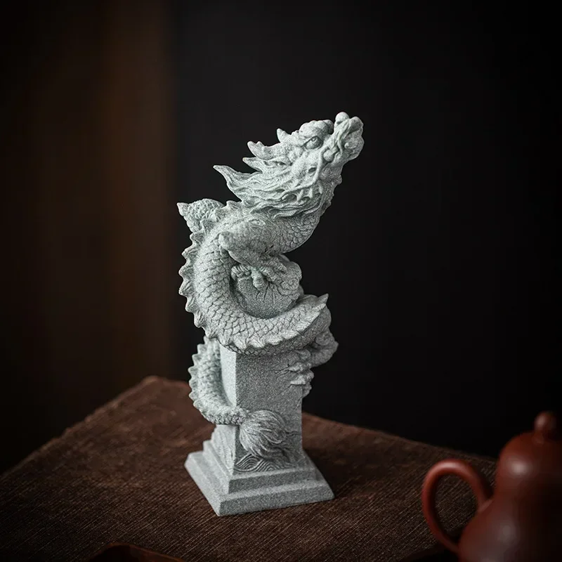 

Sandstone Zodiac Panlong Dragon Statue Chinese mascot Home Room Office Feng Shui Statue Best Gift in Year of the Dragon