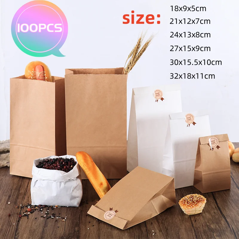 Takeout Bread Packaging Kraft Paper Bag, Waterproof And Oil Resistant Candy Biscuit Storage Bag, Food Grade Packaging Paper Bag