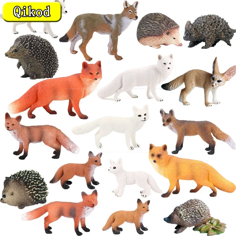 Simulation Wild Animals Zoo Action Figure Vulpes Fox Cub Model Hedgehog Action Figures Early Educational Toys for Children Gift