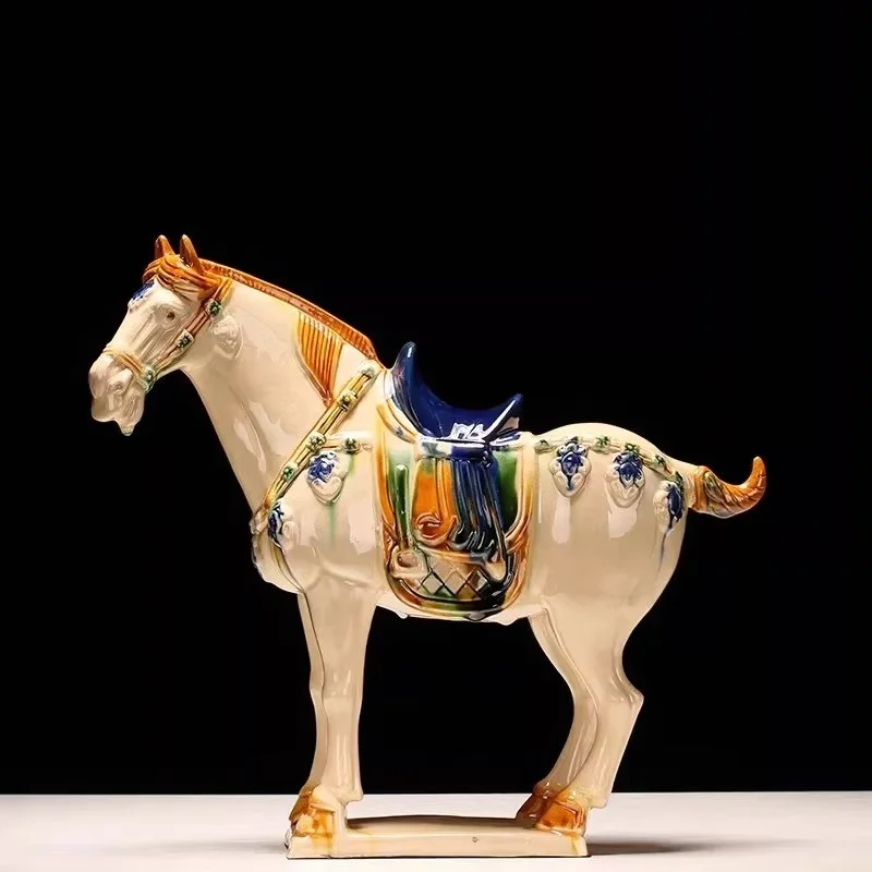 Chinese Tang Dynasty Tri-Color Glazed War Horse Porcelain Statue - Home Decorative Ceramics