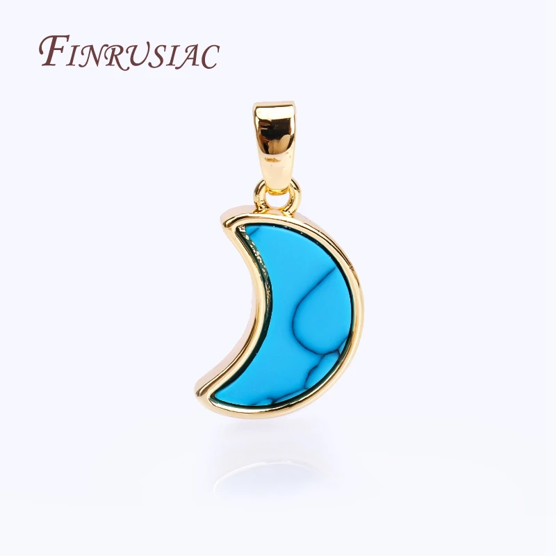 18K الذهب الحقيقي مطلي الفيروز الأزرق القمر Charms الهلال المعلقات لصنع قلادة DIY بها بنفسك الملحقات بالجملة