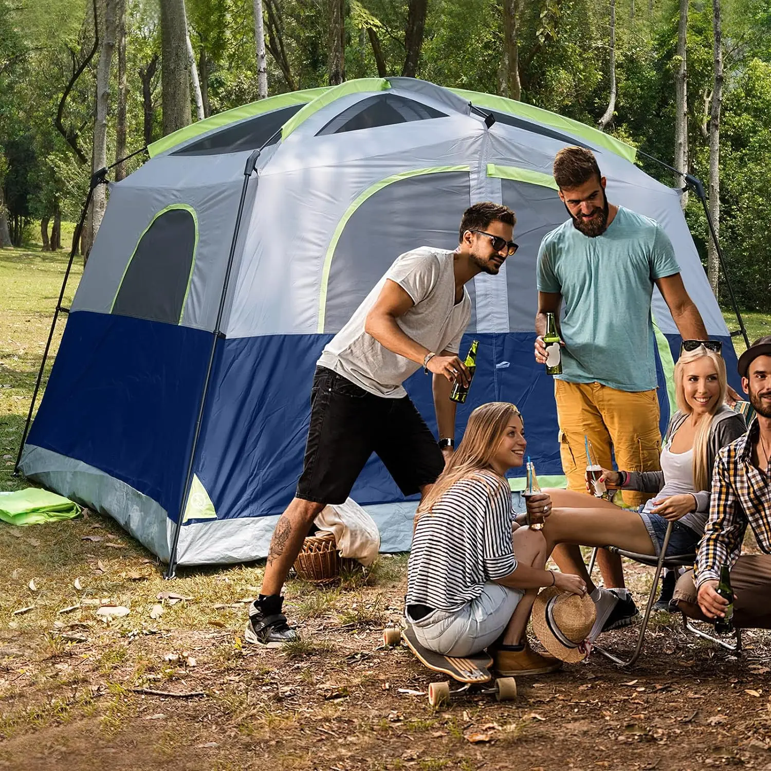 UNP Tents 6 Person Waterproof Windproof Easy Setup,Double Layer Family Camping Tent with 1 Mesh Door & 5 Large Mesh Windows -10'