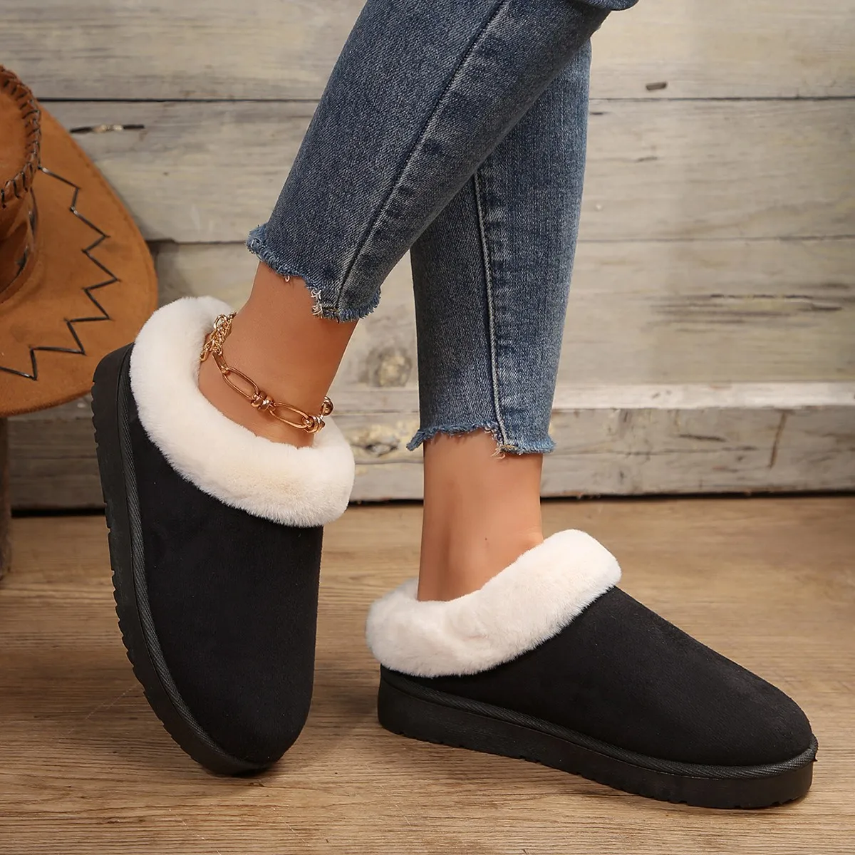 Platform Boots Women Shoes Fur Snow Boots for Women 2024 Winter New Korean Version Thick Soled Short Tube Plush Lazy Cotton Shoe