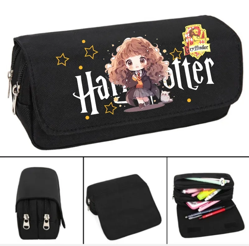 Harried Large Capacity Pencil Case Anime Figure Potters Hermione Print Multi-functional Pencil Cases Student Stationery Supplies