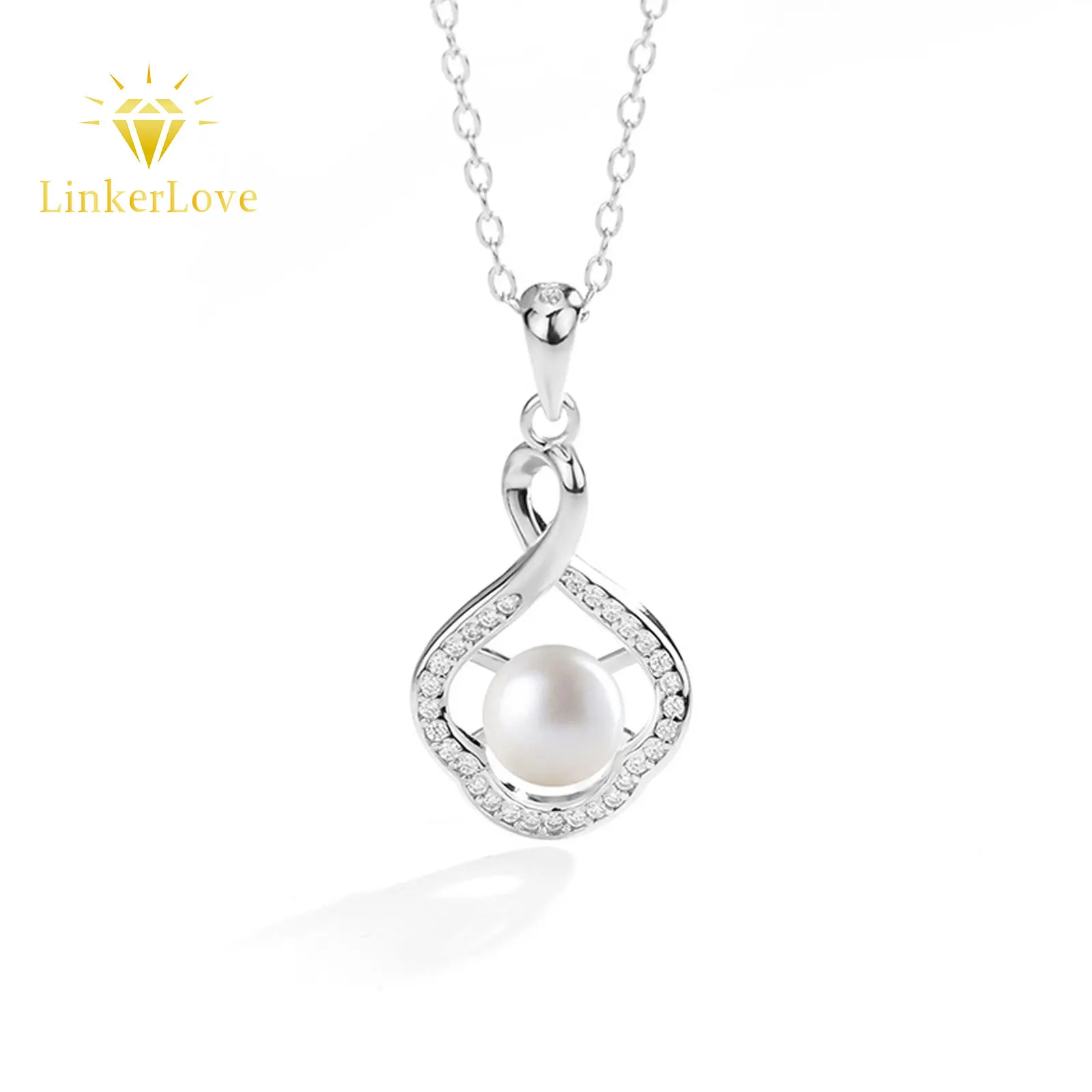 

Ожерелье LinkerLove из серебра 925 пробы с жемчугом, 7 мм пресноводный жемчуг, подвеска-виверта с муассанитом, изысканное ювелирное украшение, подарок для женщин