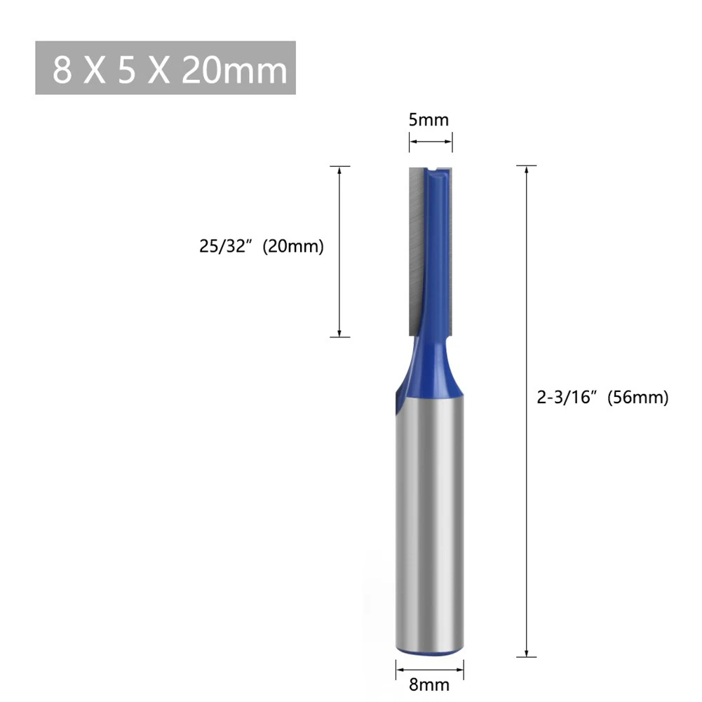 Dupla flauta madeira fresa, reta Router Bit, madeira maciça, ferramentas de escultura, 8mm Shank, 5mm, 6mm, 8mm, 10mm, 12mm, 14mm, 18 milímetros, 20