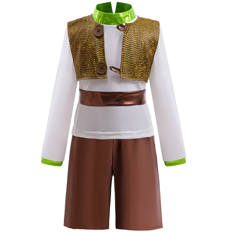 

Green Monster Boys 3pcs Costume Boy Shrek Cartoon Top+Waistcoat+Pants Sets Fancy Party Clothes cos Fantasia Outfits For Carnival