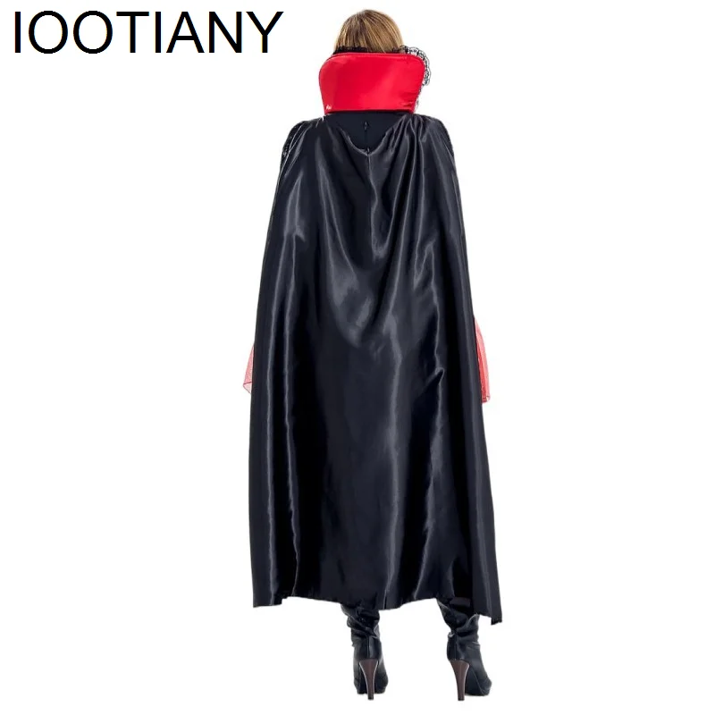 أزياء تنكرية للفتيات للهالوين الساحرة أزياء مكياج كرة مصاص دماء زومبي أزياء ملكة الشيطان التأثيرية فستان أحمر ورأس مكون من قطعتين