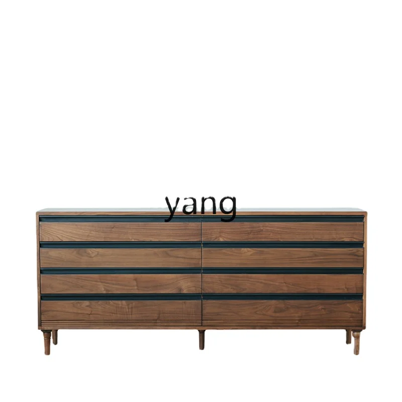 

Yhl Eight Spares Cabinet Modern Minimalist Black Walnut Solid Wood Bedroom Locker Chest of Drawer Storage Cabinet