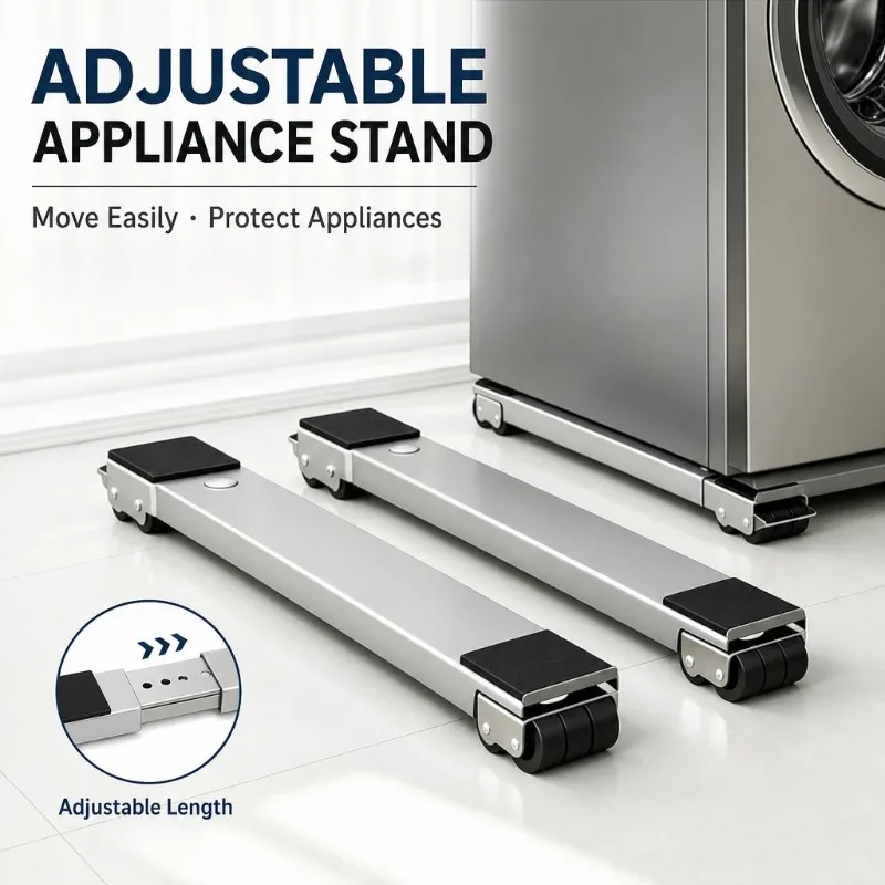 2Pcs Adjustable Mobile Appliance Roller Base Heavy‑Duty Washer Stand Refrigerator Dryer Mover Bracket Non‑Slip Support Mount
