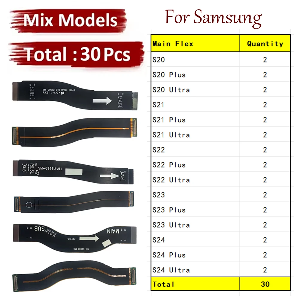 30Pcs, Main Board Motherboard Connector Board Flex Cable For Samsung S20 S21 S22 S23 S24 Plus Ultra