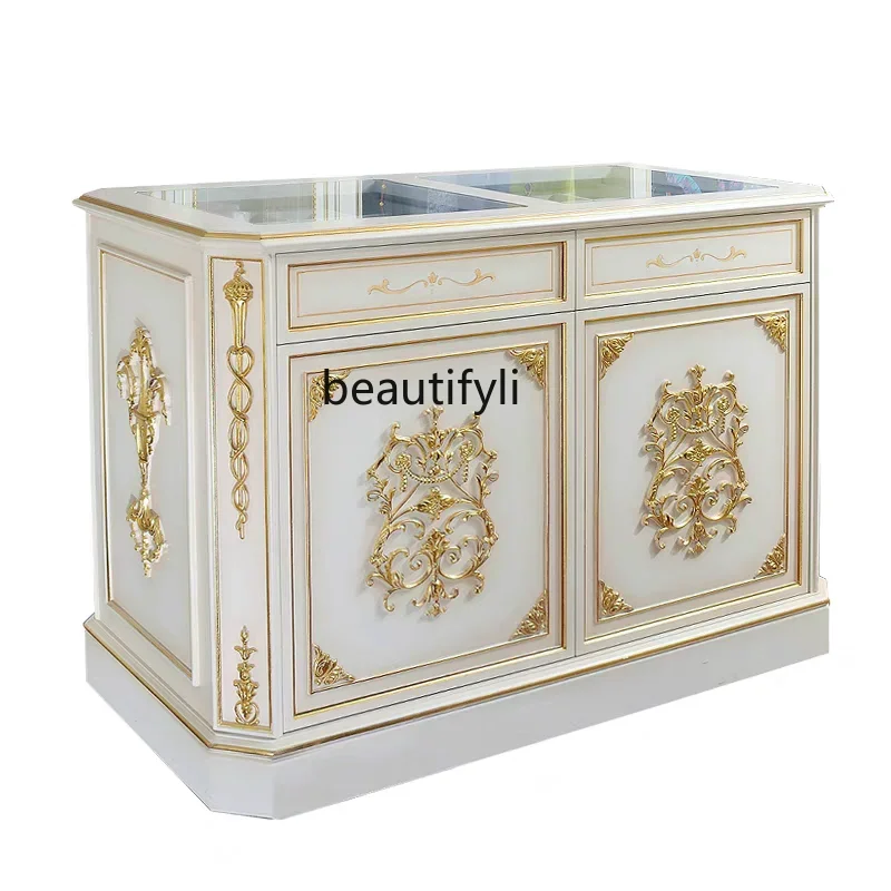 F European Cloakroom Accessories Nakajima Counter French Luxury Solid Wood Carved Jewelry Display Cabinet