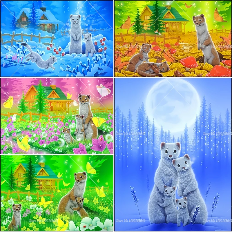 Cartoon Animal New Arrivals Diamond Paintings White Weasel In Field Full Rhinestones Mosaic Cross Stitch Crafts Supplies Adults