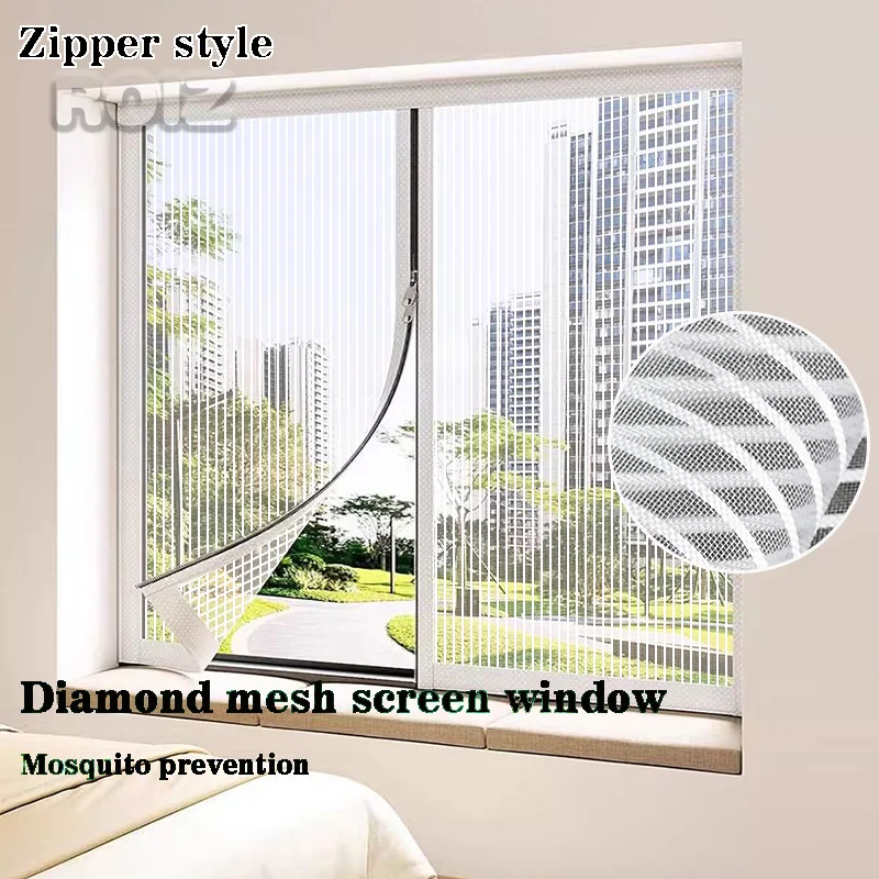 

Simple striped white zipper, cat resistant diamond mesh, self-adhesive mosquito net, mosquito net curtain, ultra-fine mesh