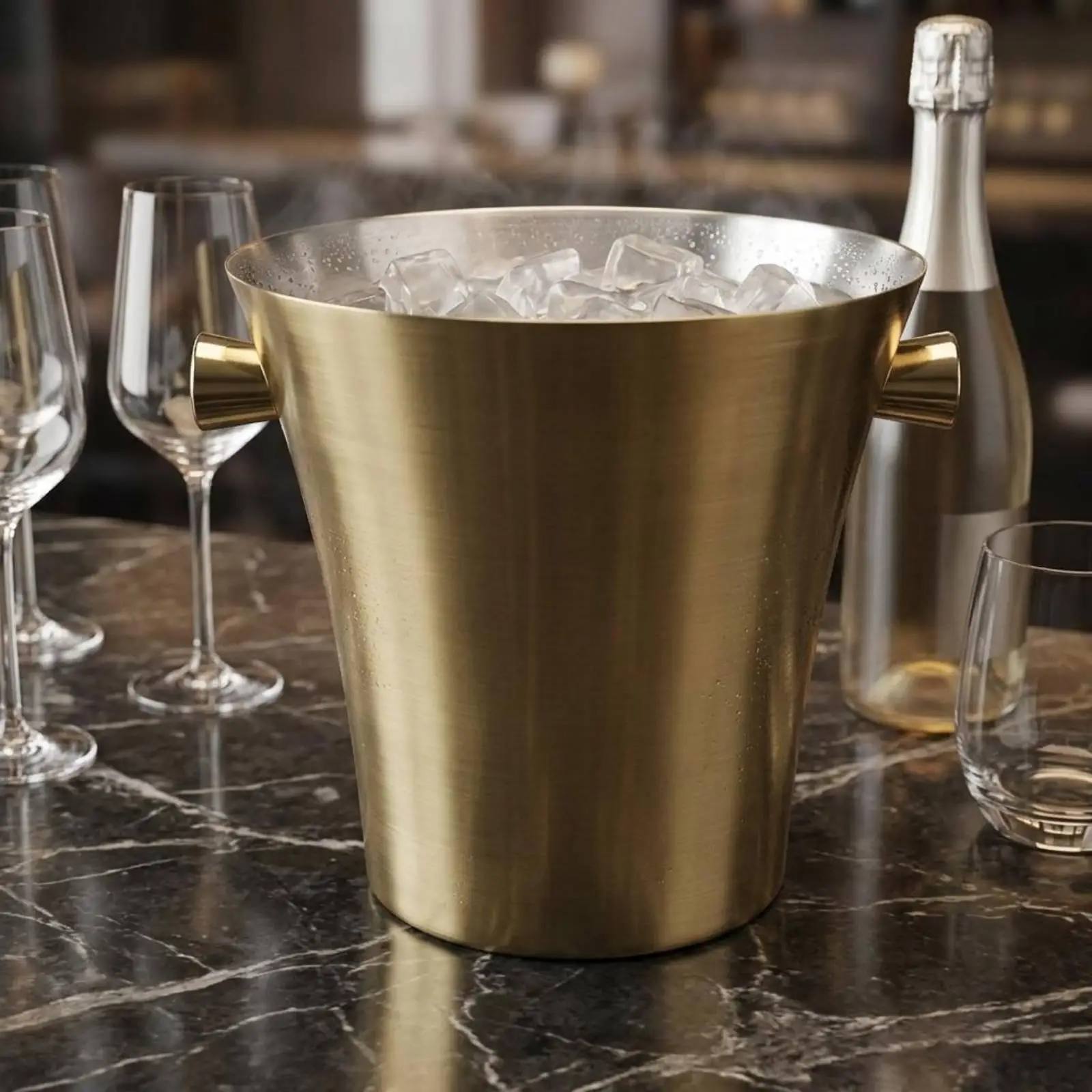 Stainless Steel Ice Container Gilded Finish Metal Ice Container Brushed Silver