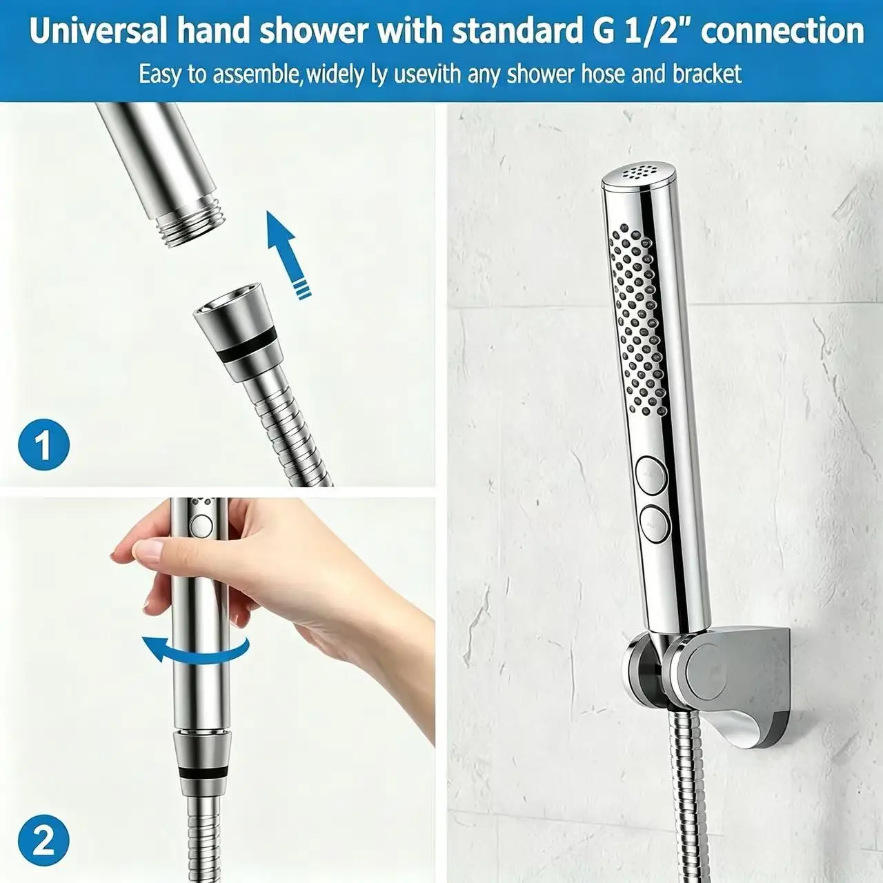 2 Modes Stick Handheld Shower Head High Pressure Shower Sprayer Black Bathroom Hand Shower Universal G1/2 Interface