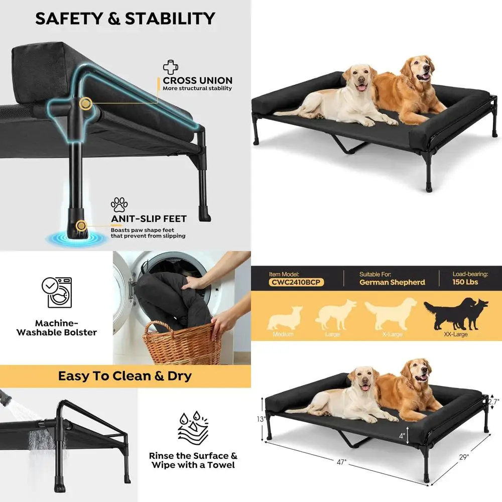 

Охлаждающая кровать-лежанка для собак для улицы - Большая трехсторонняя сетчатая кровать для питомцев со съемным бортиком, 47 x 29, черная