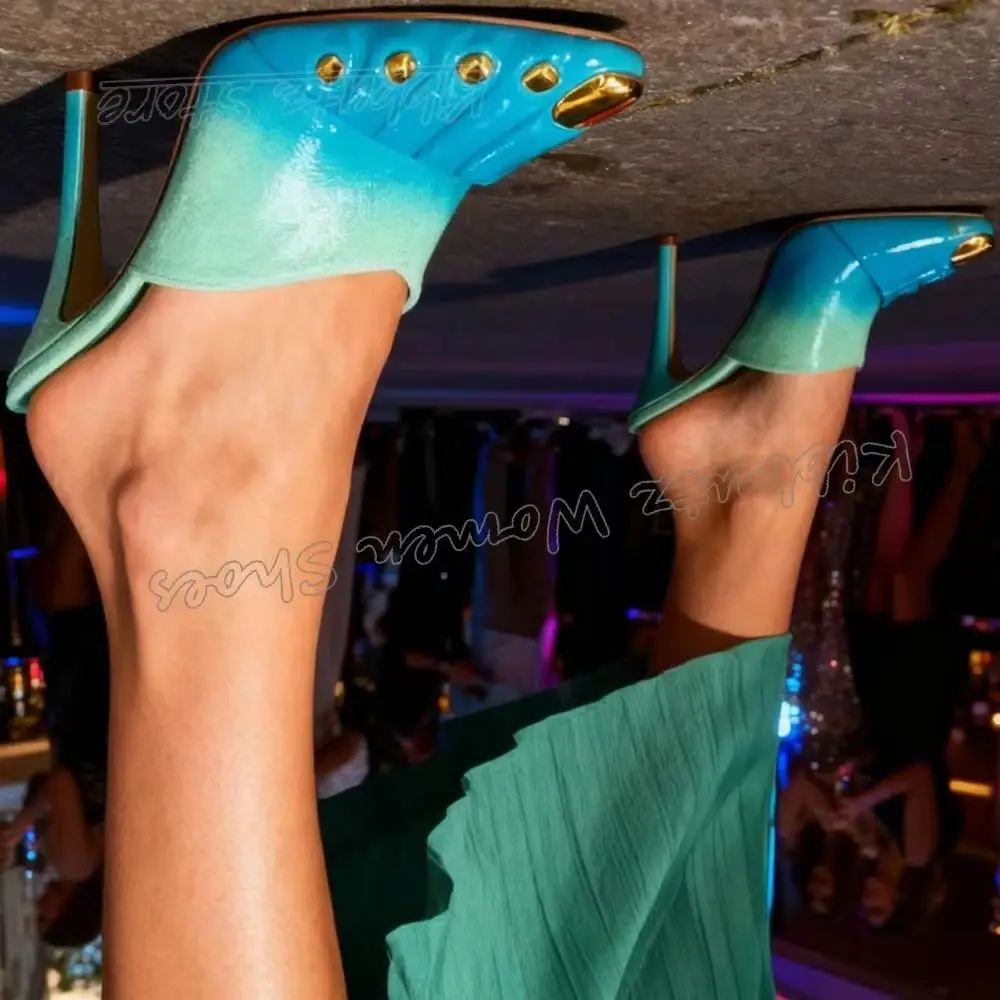 Metal Five Finger Slipper Sandals Thin High Heels Leather Slip-On Fashion Luxury Elegant Concise Sexy Novelty Spicy Girl Shoes