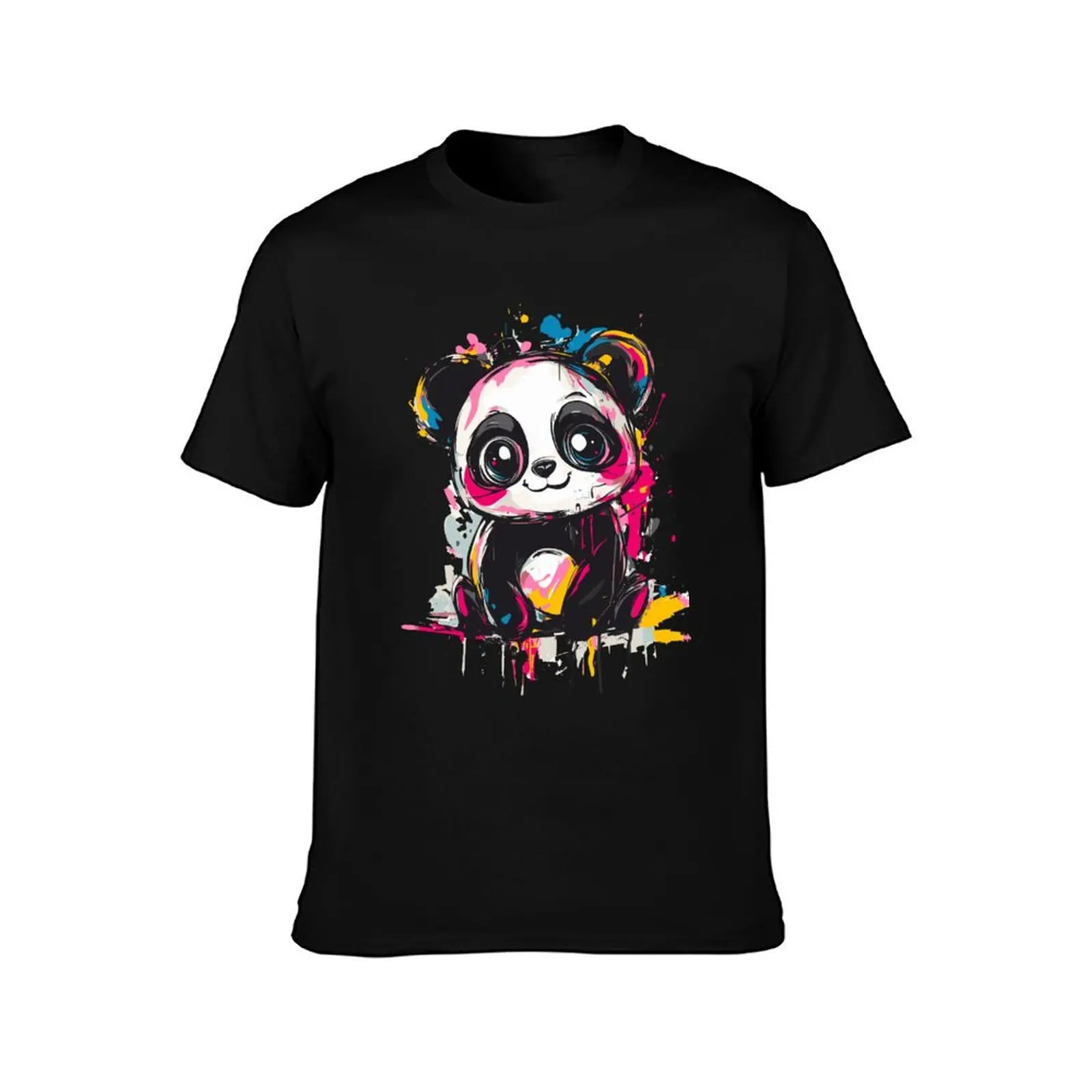 Colorful Splatter Art of a Cute Panda T-Shirt blacks aesthetic clothes vintage clothes shirts graphic tee men