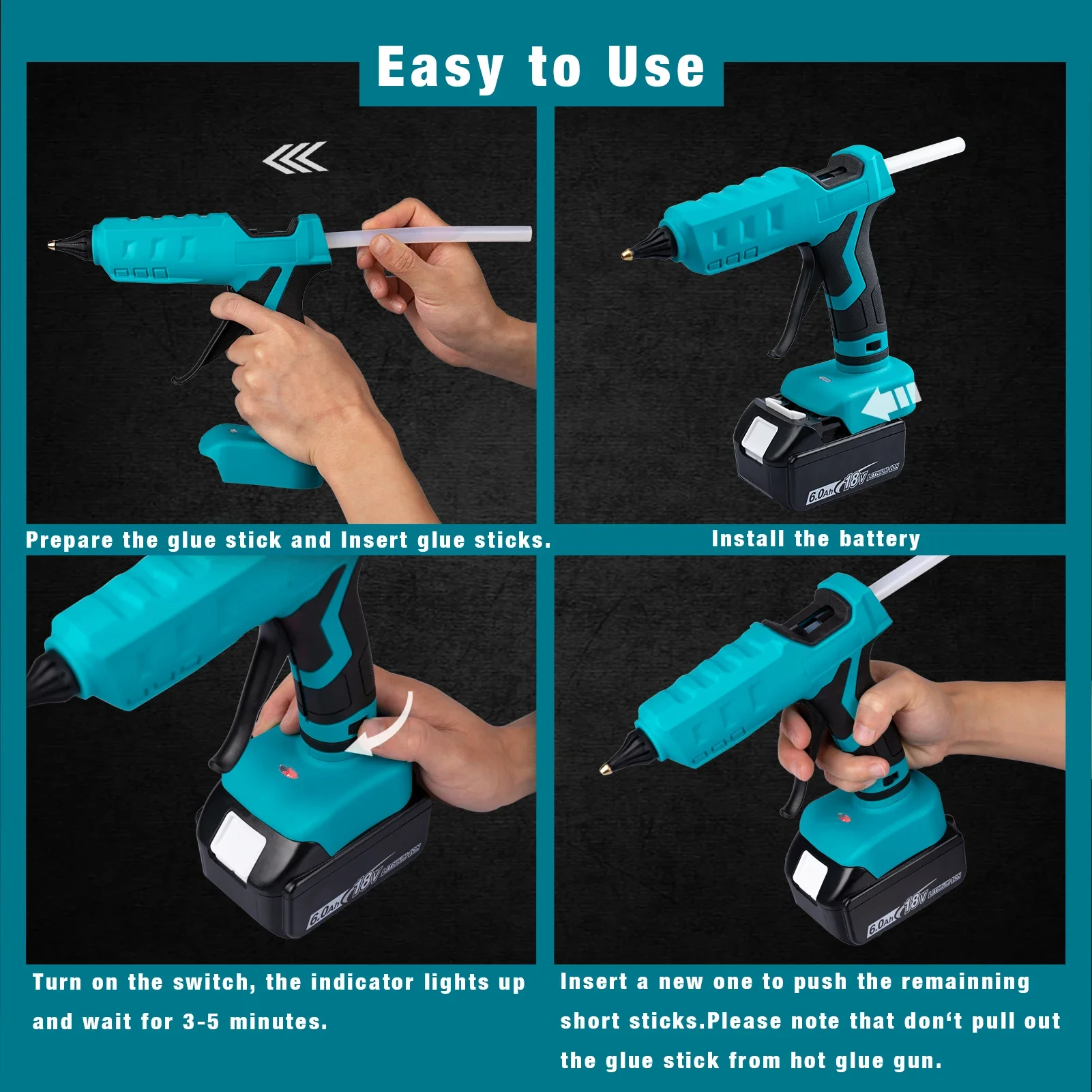 100W Cordless Hot Glue Gun W/ 10PCS 11mm Cola Varas Casa DIY Ferramenta Elétrica Reparação de Calor Compatível Makita 18V LXT Bateria