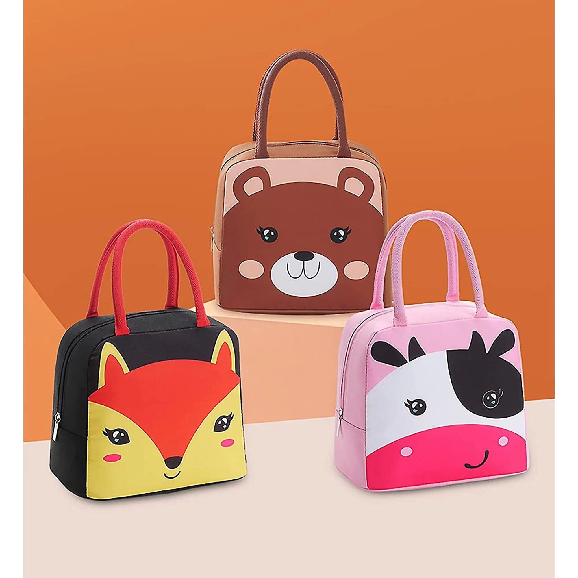 Cute Animal Insulated Lunch Bag Kawaii Thermal Tote Cooler Lunch Bag Handbag per School Office Picnic Girl Boy Women adatto