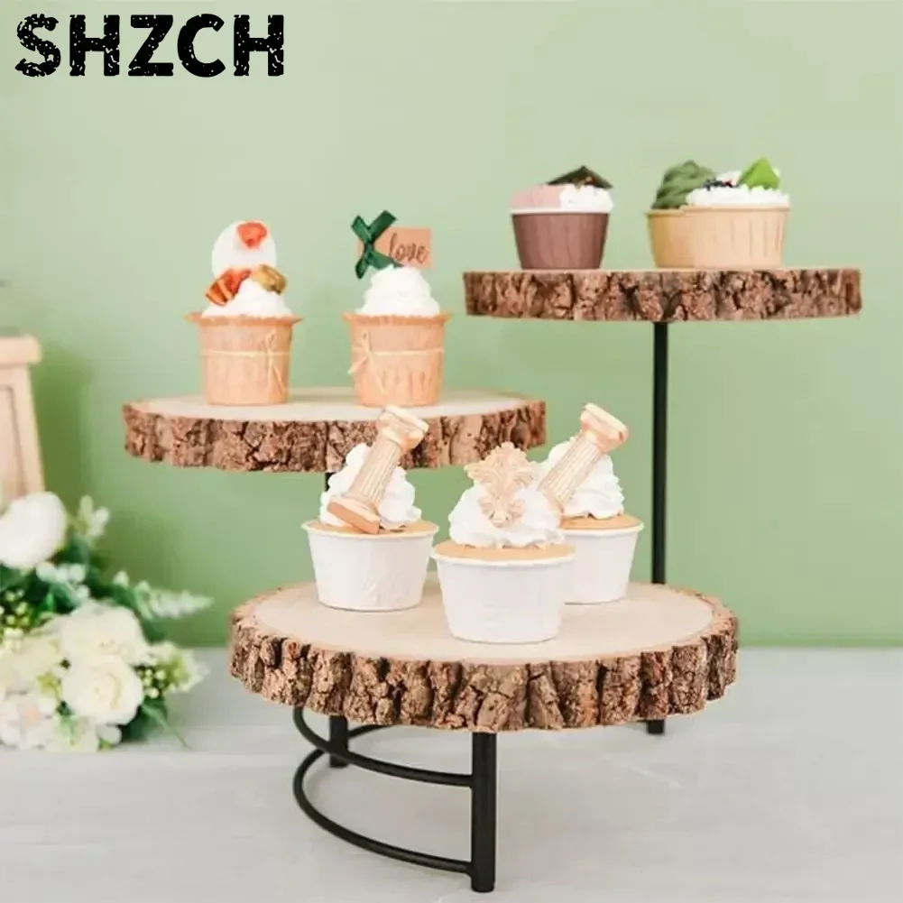 3 Tier Wooden Cake Stand Tray Serving Platter Reusable Dessert Fruit Snack Cake Flowerpot Display Shelf Wedding Party Decoration