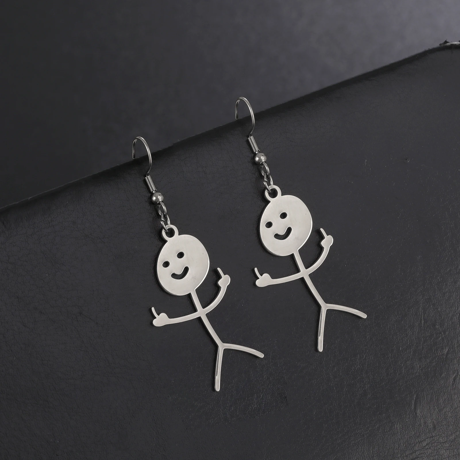 Skyrim Hip Hop Doodle Earrings Stainless Steel Women Girls Trendy Middle Finger Stickman Dangle Earrings Jewelry Gift