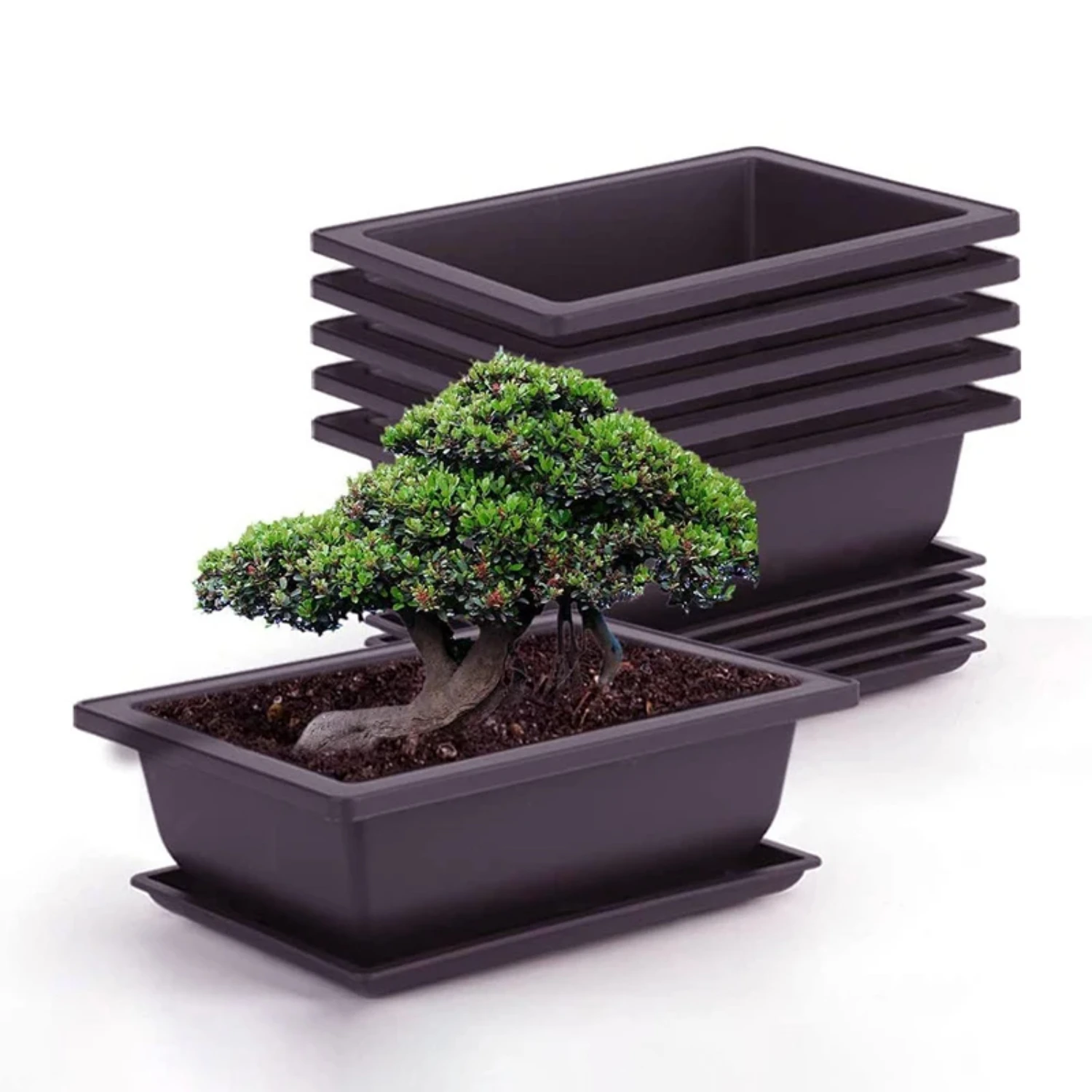 Beautiful Flowerpots Plastic Plants Pots with Trays for Outdoor Gardens - Rectangular and Square Succulent Pot Bonsai Landscape 