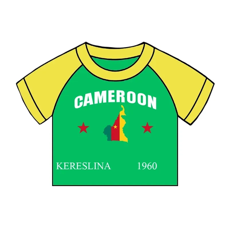 

European and American style 2025 summer new contrasting CAMEROON flag print slim fit beach sports and leisure style T-shirt top