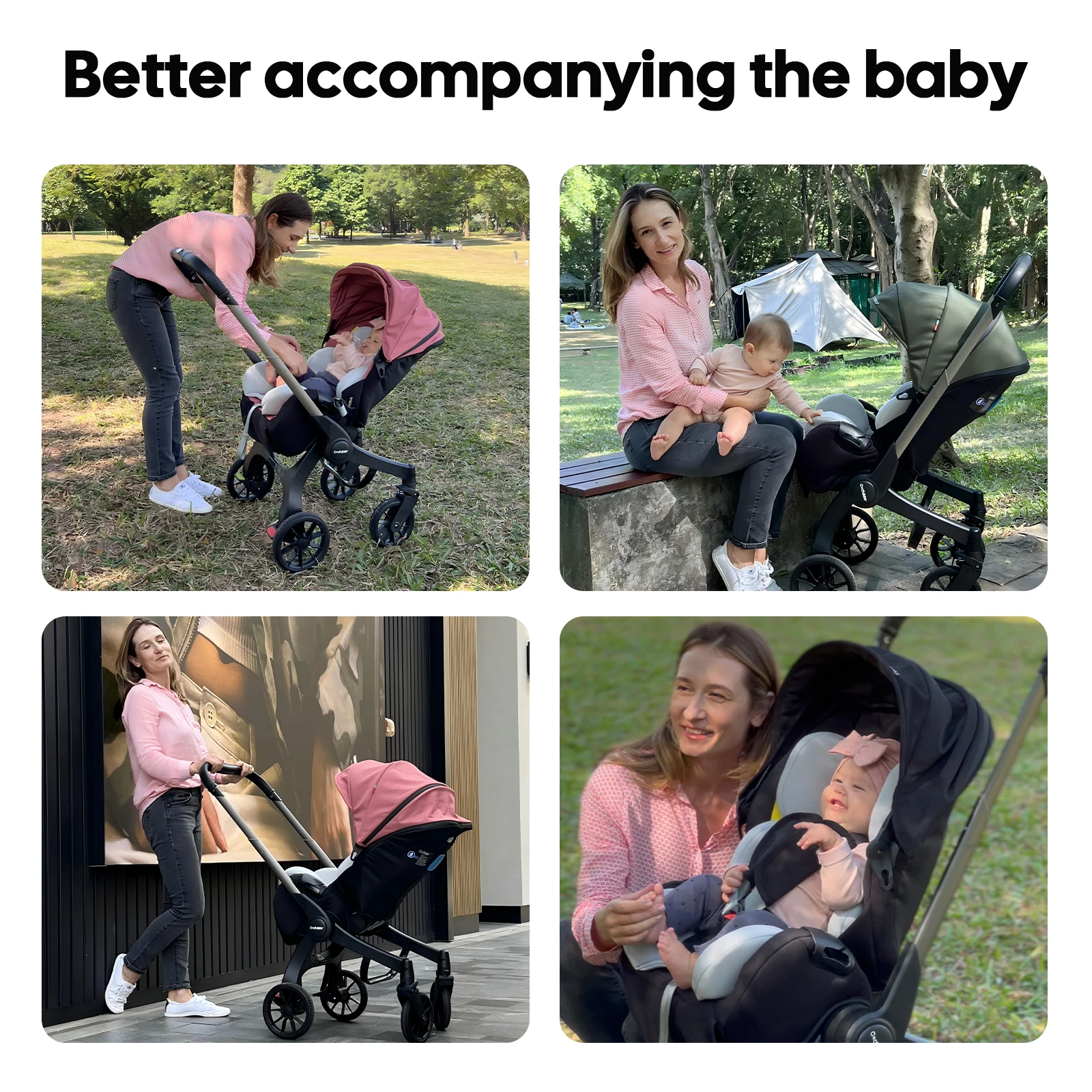 Stroller with 4 heels - metal frame and comfortable fabric, Foldable and easy to transport.