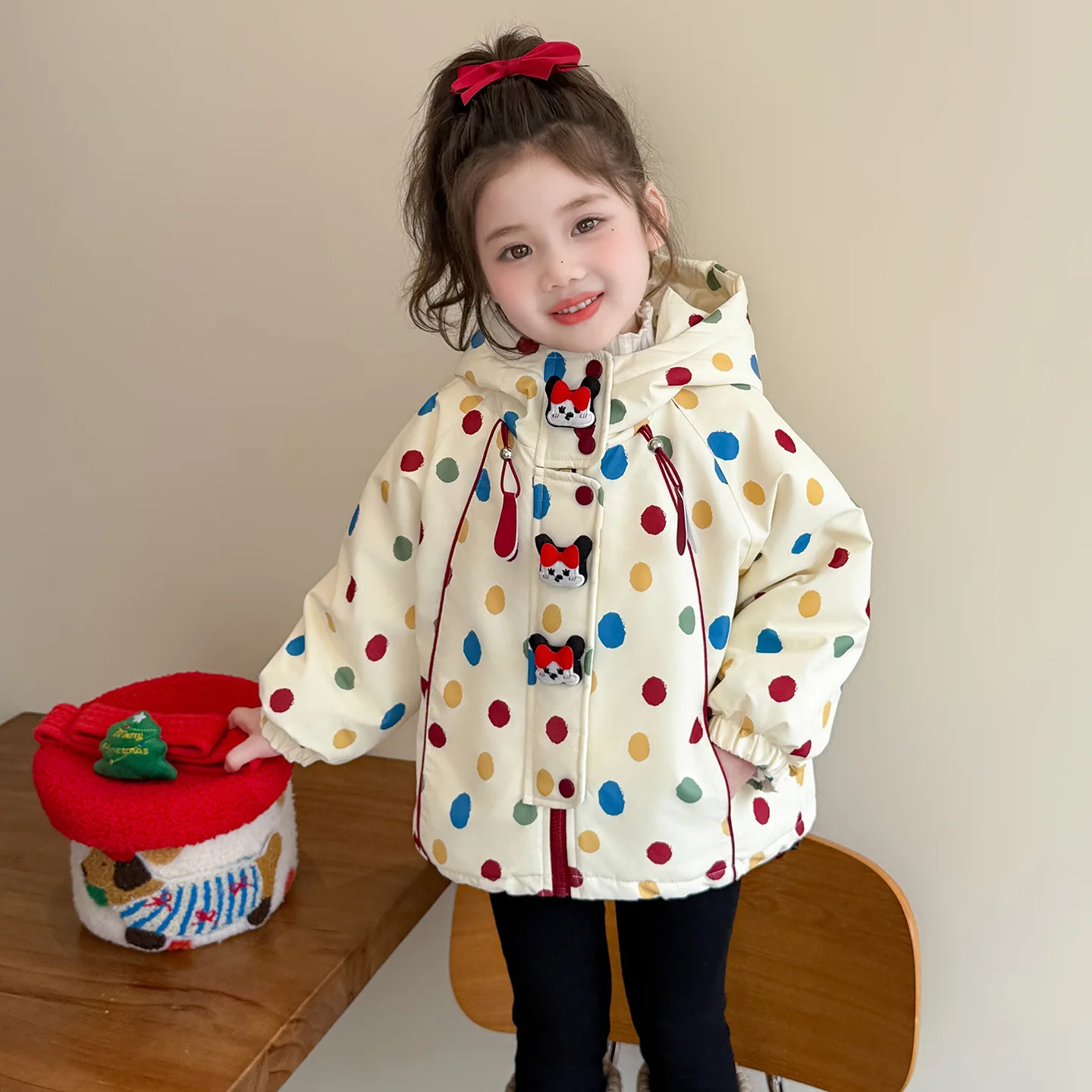 

2025 New Autumn and Winter Girls Coat Kids Jacket Winter Clothes for Girls Warm Polka Dot Hooded Jackets