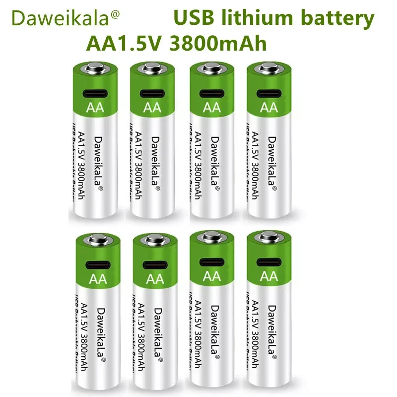 New2024 USB AA Rechargeable Batteries 1.5V 3800 MAh Li-ion Battery for Remote Control MouseElectric Toy Battery + Type-C Cable