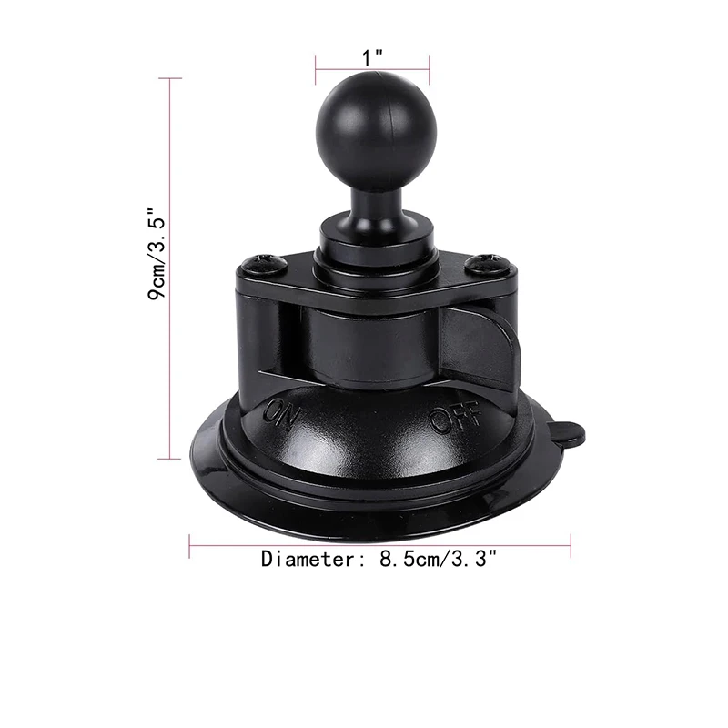 Suction Cup Base Mount with 25mm/1" Ball Head Ram Mount Compatible with Double Ball Socket Arm for Car Gopro Camera Support