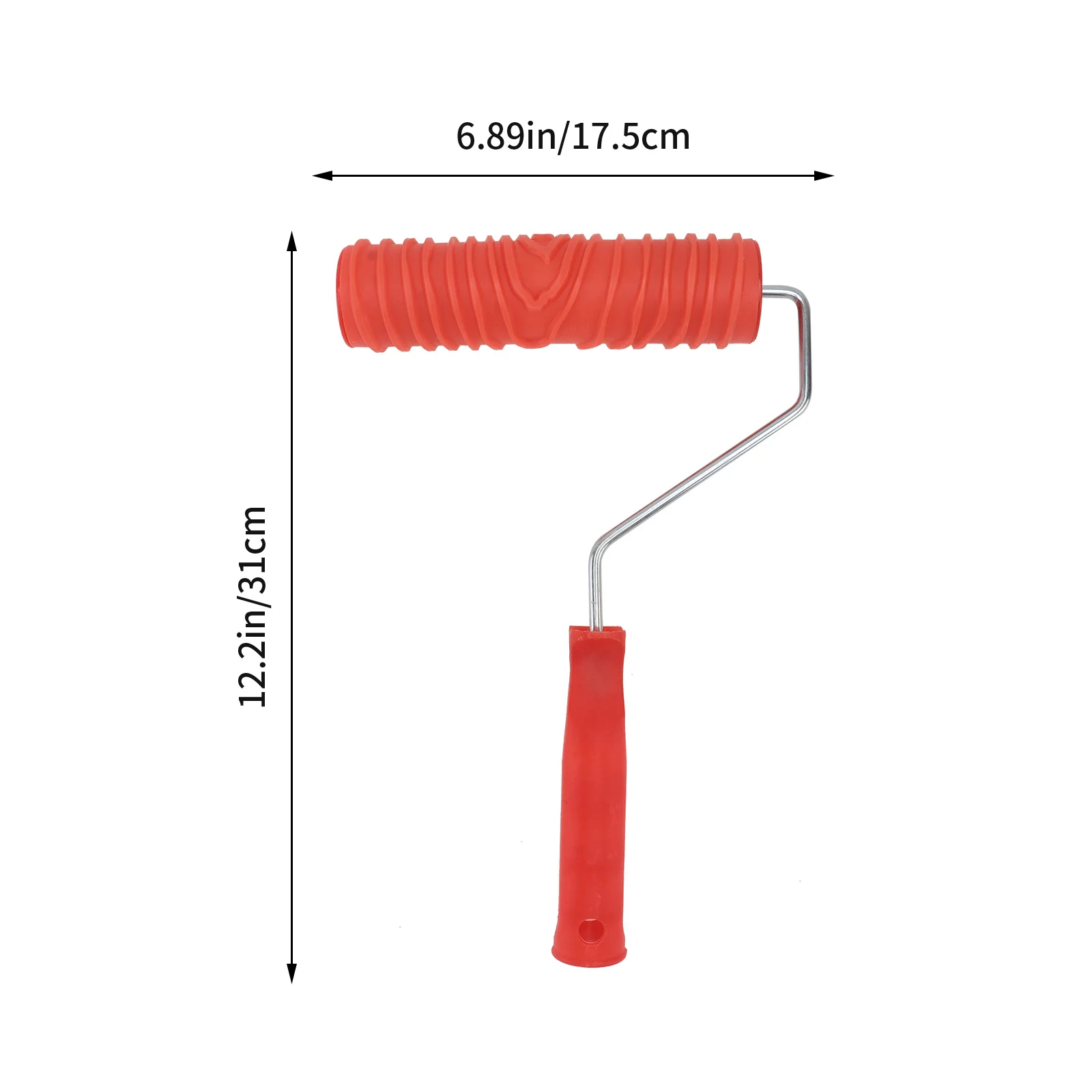Wałek do dekoracji ścian DIY z teksturą drewna, czerwone plastikowe uchwyty, trwała guma, metal, idealny do tapet.