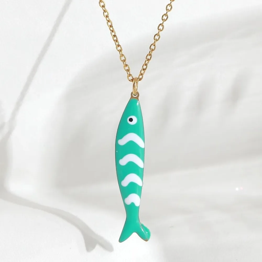 Stainless Steel Stripe Fish Charms Pendant Lightweight Lovely Design Marine Organisms Jewelry Cute Style Enamel