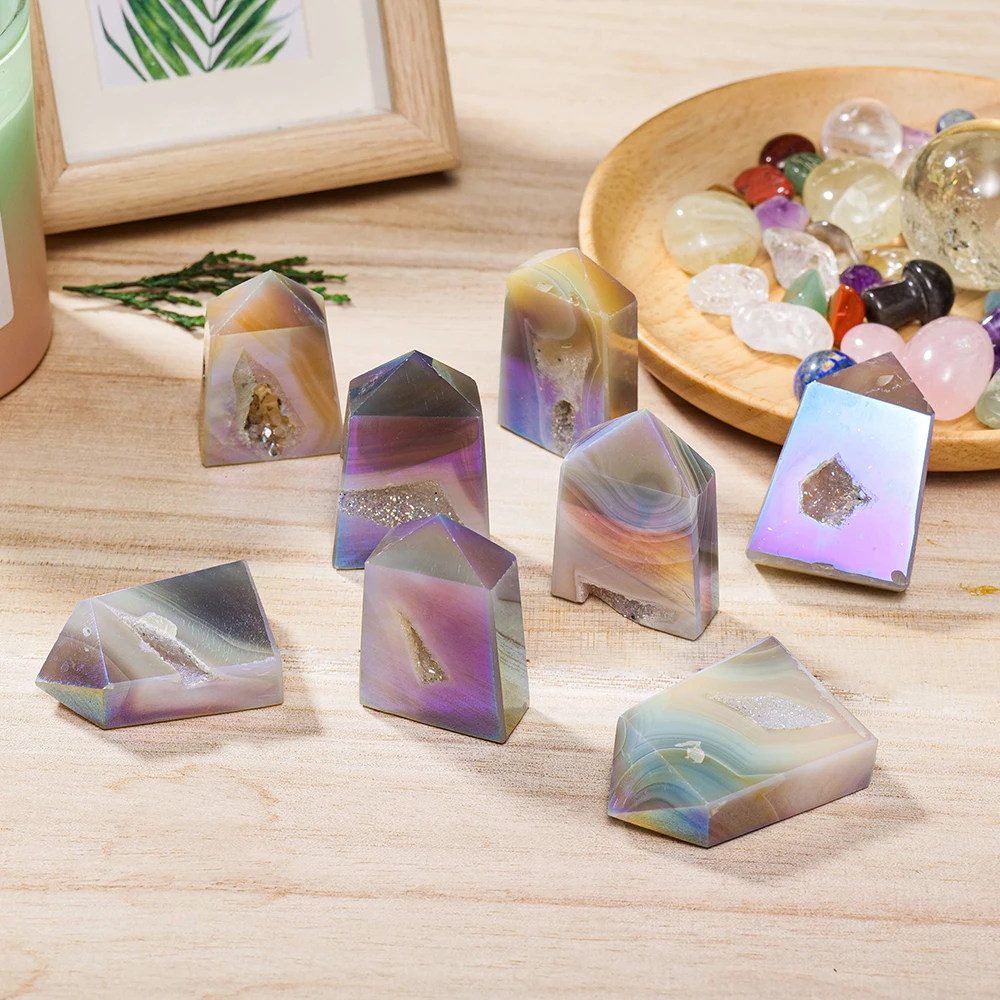 Natural Healing Stones Agate Point Crystal Tower Aura Rainbow Color Healthy Crystal Craft Home Decorate