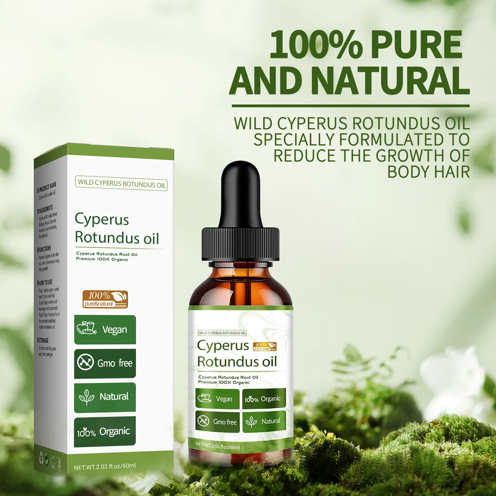 60ML Cyperus Rotundus Essential Oil Pure Moisturizing Nourishing Reduce Redness Smoothing Repair Legs Arms Body Hair Removal