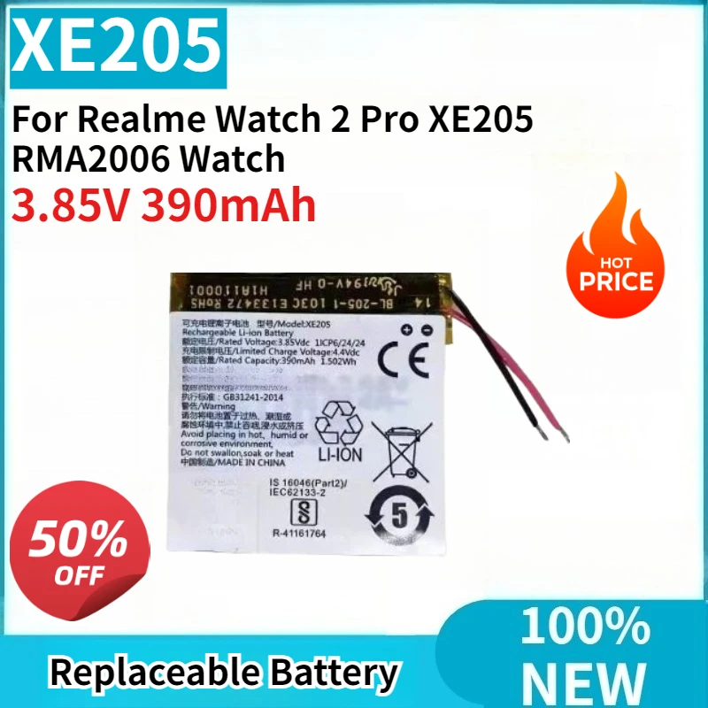 High Quality New Watch Battery XE205 3.85V 390mAh Replacement for Realme Watch 2 Pro XE205 RMA2006 Watch