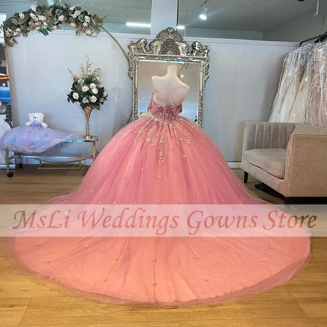 Vestido De quinceañera rosa De lujo, vestidos De baile, apliques, corsé De lentejuelas De cristal, fiesta De cumpleaños, vestidos De graduación, Vestido De 15 personalizado