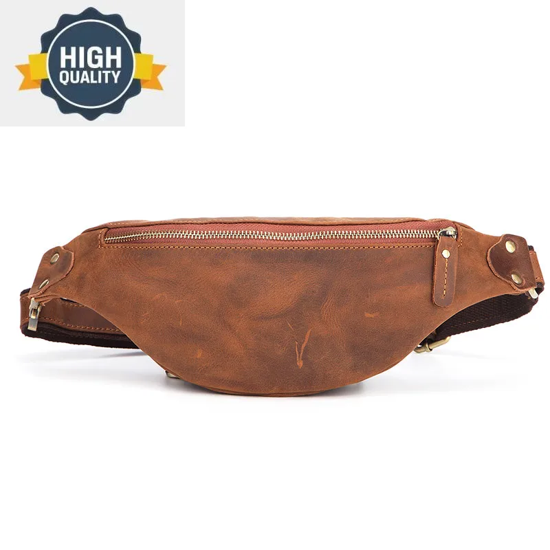 Quality Fanny High Pack Men Genuine Leather Waist Bag Vintage Chest Male Brown Messenger Men's