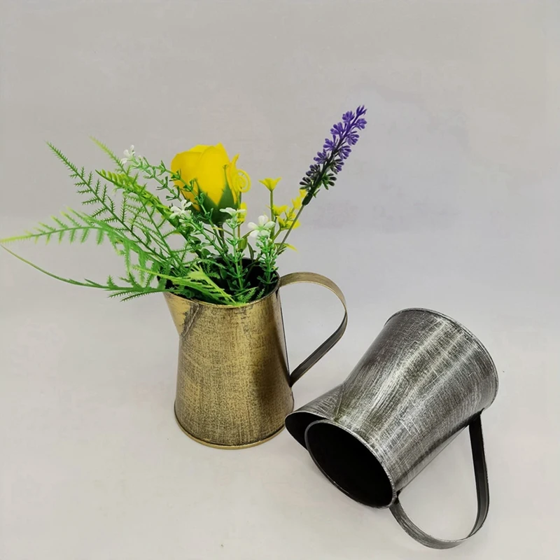 Metal Vase Decorative Shabby Pitcher Flower Holder Metal Vase With Handle For Home Garden Flowerpot